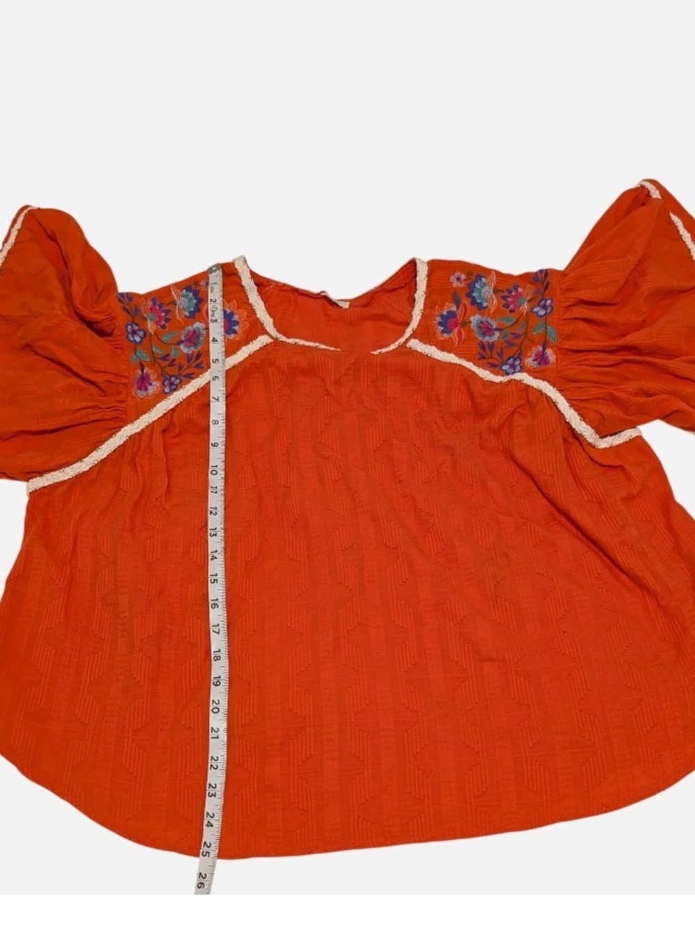 Umgee Vibrant Orange Cotton Blend Top with Lace Detail - Picture 5 of 8